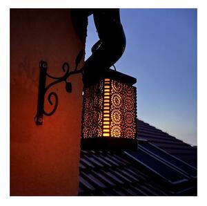 Lampa solara decorativa tip felinar, efect flacara, senzor crepuscular, LED alb cald, carcasa perforata, carlig suspendare, IP44