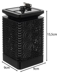 Lampa solara decorativa tip felinar, efect flacara, senzor crepuscular, LED alb cald, carcasa perforata, carlig suspendare, IP44