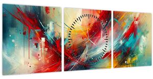 Tablou – Abstracție cu roșu (cu ceas) (90x30 cm)
