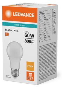 Bec LED CLASSIC A60 E27/8W/230V 2700K - Ledvance