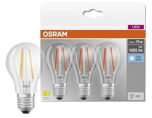Set de 3 becuri LED BASE CLASSIC FILAMENT A60, soclu E27, 7,5 W, 230 V, 4000 K - Osram