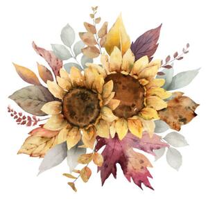 Fotografie Watercolor vector autumn bouquet with sunflower,, ElenaMedvedeva