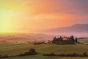 Fotografie Farm in Tuscany at dawn, mammuth
