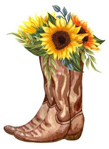 Fotografie Watercolor Flowers in boots. Cowboy boot, BarvArt