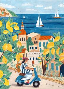 Ilustrație Travel poster woman on the Amalfi coast, Lorenzo A Roe