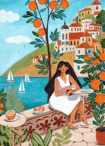 Ilustrație Travel poster woman in Mediterranean coast, Caroline Bonne Muller