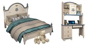 Set mobilier Castle din MDF si lemn stejar pentru camera copii 2 piese: pat (saltea necesara 120 x 190cm) si birou -cod 117PB