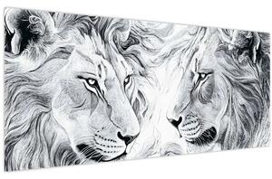 Tablou - Capete de lei desenate (120x50 cm)