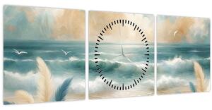 Tablou – Plajă pictată în culori delicate (cu ceas) (90x30 cm)