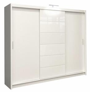 Dulap Salum, Alb lucios, Alb, 215x250x61cm, 222.5 kg, Uși dulap: Glisante, Numărul de rafturi: 8, Numărul de rafturi: 8
