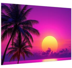 Tablou - Apus violet cu palmier (70x50 cm)