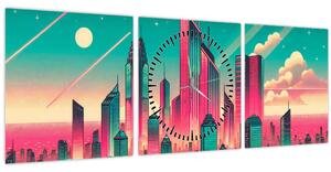 Tablou – Metropolă în stil pop-art (cu ceas) (90x30 cm)