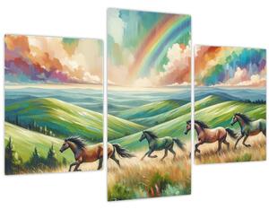 Tablou – Cai galopând prin peisaj (90x60 cm)