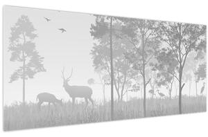 Tablou - Pajiște cu cerbi (120x50 cm)