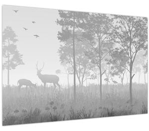 Tablou - Pajiște cu cerbi (90x60 cm)
