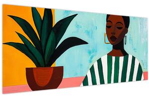 Tablou - Femeie cu floare (120x50 cm)