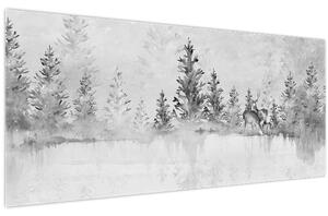 Tablou - Cerb lângă lac (120x50 cm)