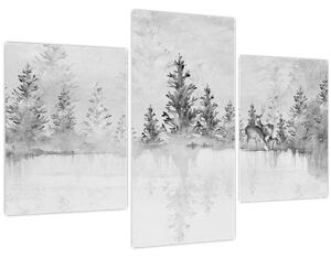Tablou - Cerb lângă lac (90x60 cm)