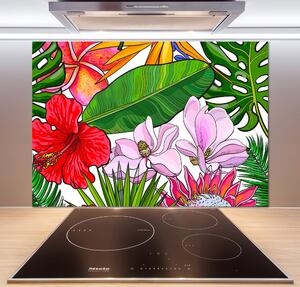 Panou sticlă bucătărie flori Hawaii