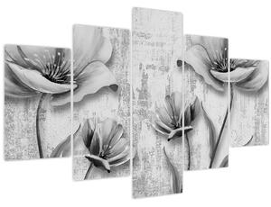Tablou - Flori alb-negru pe fundal (150x105 cm)