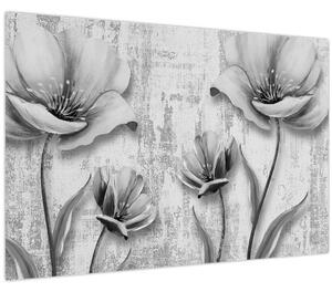 Tablou - Flori alb-negru pe fundal (90x60 cm)