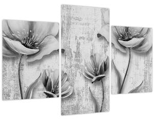 Tablou - Flori alb-negru pe fundal (90x60 cm)