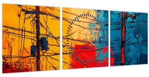 Tablou - Linii electrice abstracte (cu ceas) (90x30 cm)