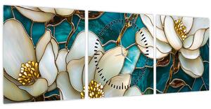 Tablou - Vitraliu cu magnolie (cu ceas) (90x30 cm)