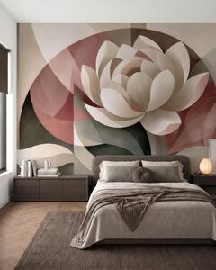 Tapet O floare abstractă de mari dimensiuni, realizată într-o tehnică geometrică fațetată, într-o paletă de, Fototapet Flori, w10035 : Uwalls.ro