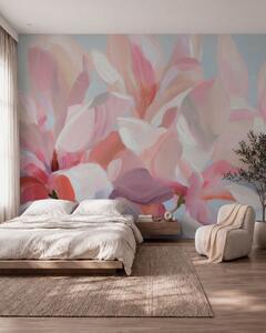 Tapet Prim-plan cu o magnolie roz, realizat cu o tehnică picturală delicată, de imitație, Fototapet Flori, w10043 : Uwalls.ro