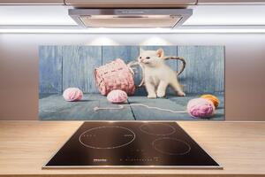 Panou sticlă decorativa bucătărie pisică albă și colacilor