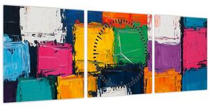 Tablou - Pictură cu pătrate colorate (cu ceas) (90x30 cm)
