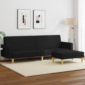 Canapea extensibilă cu taburet, 2 locuri, negru, textil