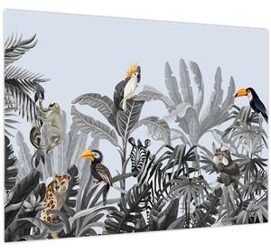 Tablou pe sticlă - Jungla ilustrată (70x50 cm)