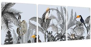 Tablou - Jungla ilustrată (cu ceas) (90x30 cm)