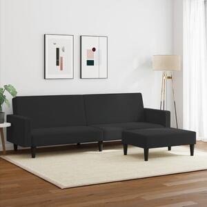 Canapea extensibilă cu taburet, 2 locuri, negru, catifea
