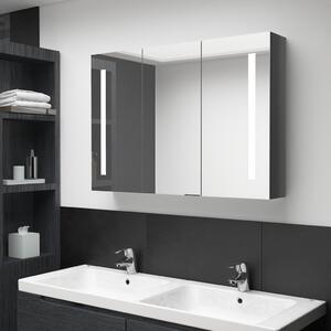 Dulap de baie cu oglindă și LED, gri strălucitor, 89x14x62 cm