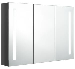 Dulap de baie cu oglindă și LED, gri strălucitor, 89x14x62 cm