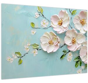 Tablou - Flori pe fundal albastru (70x50 cm)