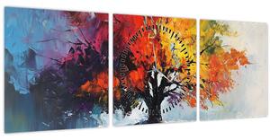 Tablou - Copac multicolor (cu ceas) (90x30 cm)