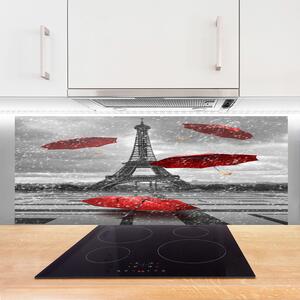 Panou sticla bucatarie Turnul Eiffel Umbrela Arhitectura Gri Roșu