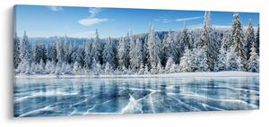 Tablou cu lacul înghețat și copacii înzăpeziți (120x50 cm)