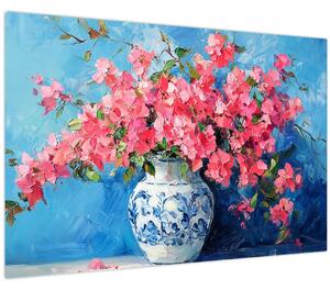 Tablou - Vază cu flori roz (90x60 cm)