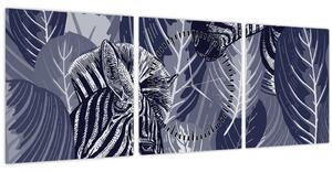 Tablou - Zebre albastre (cu ceas) (90x30 cm)
