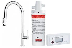 Set baterie bucătărie Franke Maris Slim Clear Water J Pull-Out 120.0730.870, filtru sub chiuvetă Franke Clear Water 133.0284.025