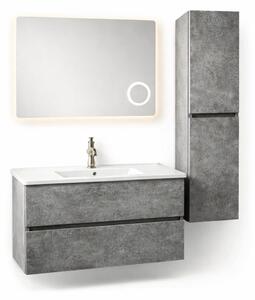 Set Mobilier Baie Stone 80 cm oglinda cu LED, dezaburire si lupa, lavoar ceramic, soldat inclus, MDF total