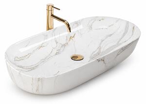 Lavoar baie pe blat rectangular 8025A finisaj marmura alba