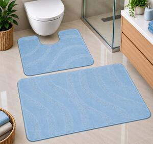 Set 2 Covorase de baie, Antiderapante, Symphony 2522, Baby Blue 50 x 80 / 40 x 50