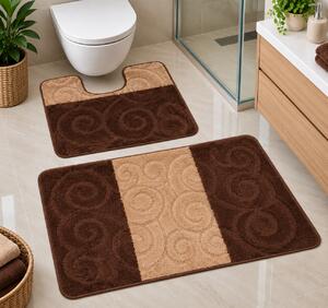 Set 2 Covorase antiderapante de baie, Sile 2518 Maro Dreptunghi, 50 x 80 / 40 x 50