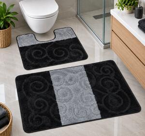Set 2 Covorase antiderapante de baie, Model Sile 2513, Negru Negru, 50 x 80 / 40 x 50